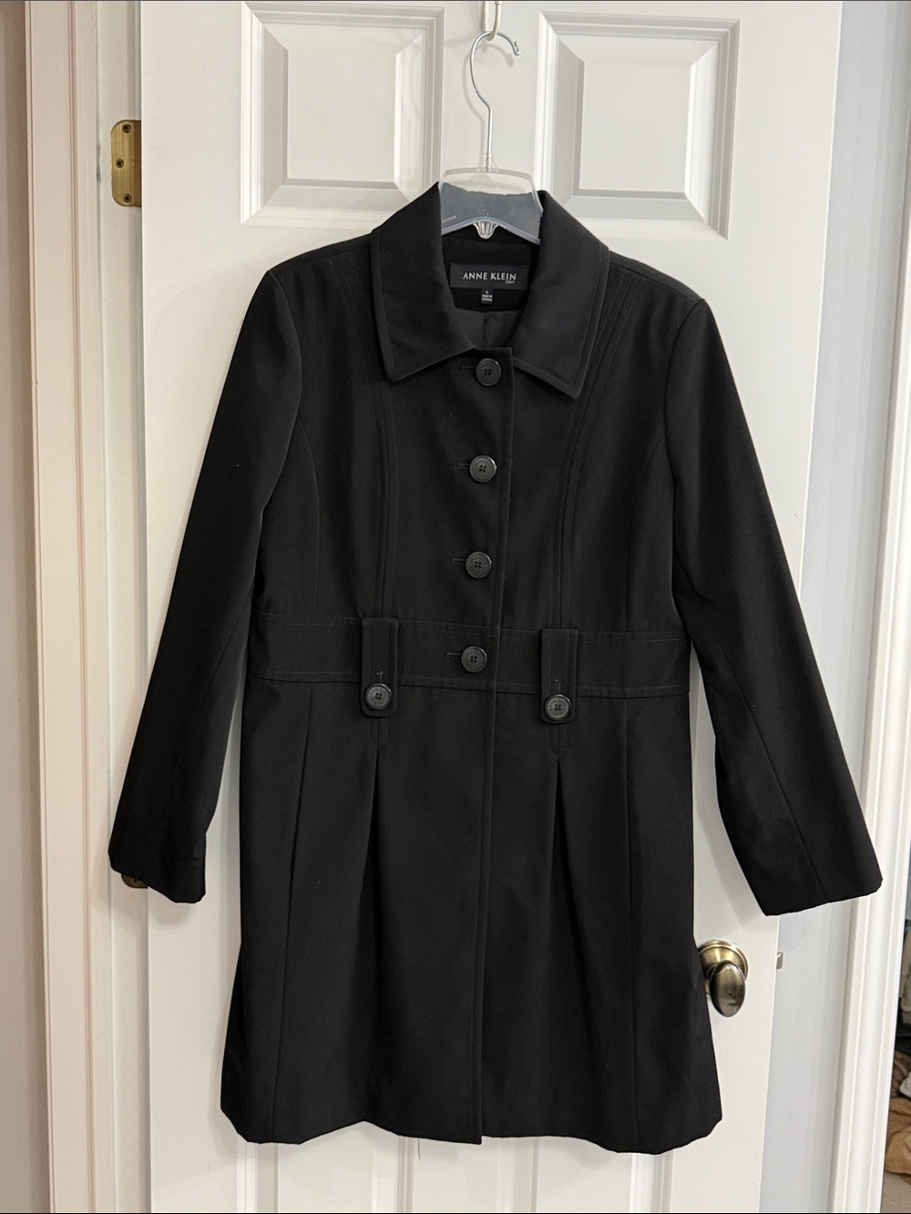 Anne Klein Black Women's Button-Front Trench Coat